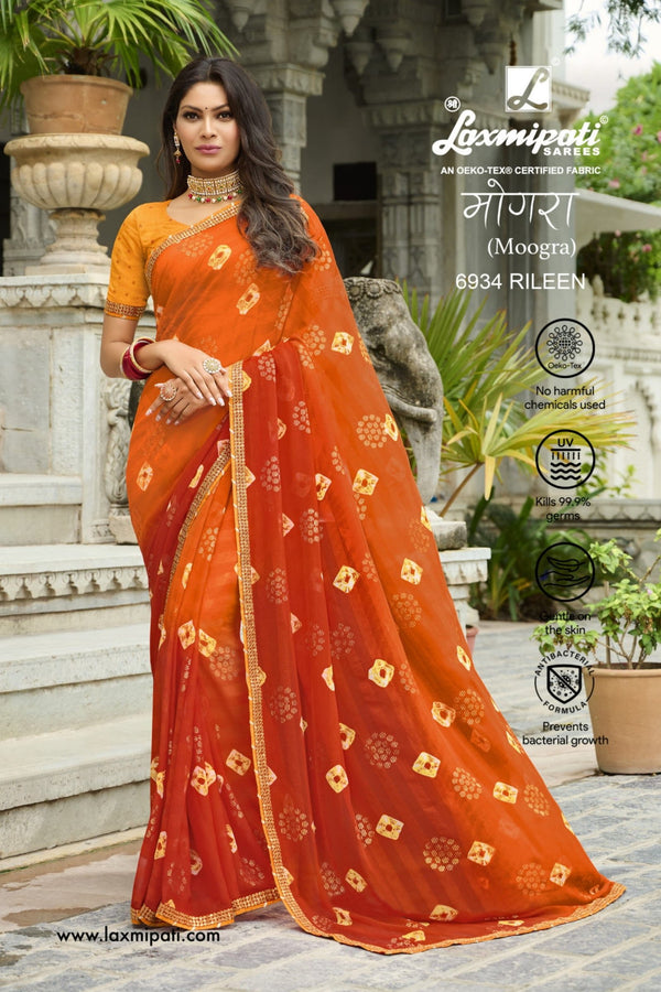 Laxmipati Moogra 6934 Orange Chiffon Saree