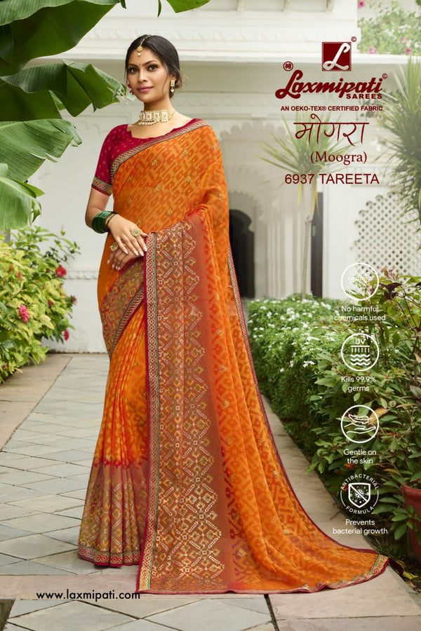 Laxmipati Moogra 6937 Orange Brasso Saree