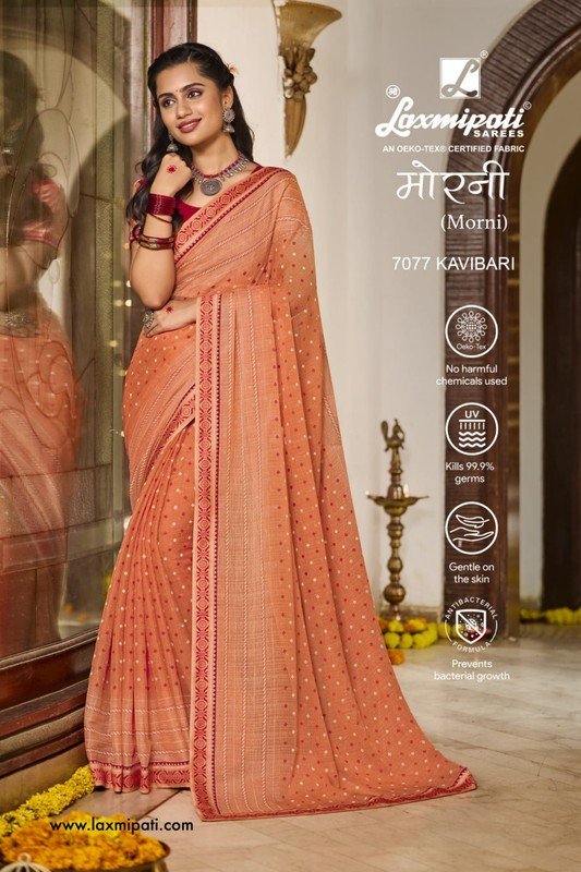 Laxmipati Morni 7077 Orange Chiffon Saree