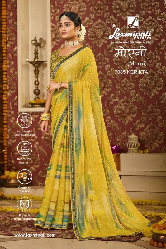 Laxmipati Morni 7085 Yellow Chiffon Saree