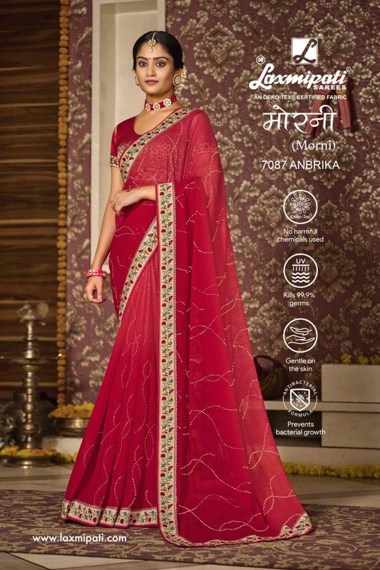 Laxmipati Morni 7087 Red Chiffon Saree