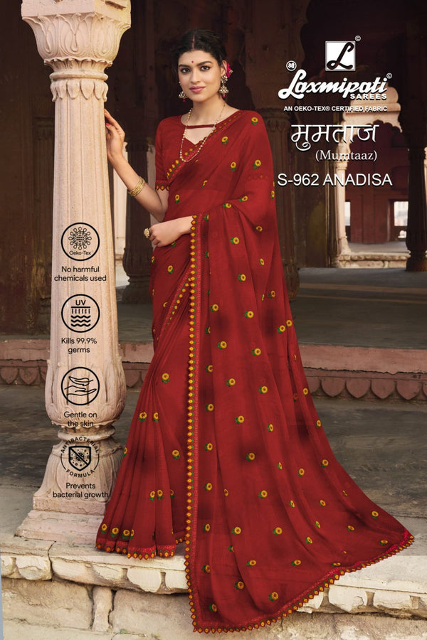 Laxmipati Mumtaaz S-962 Red Chiffon Saree