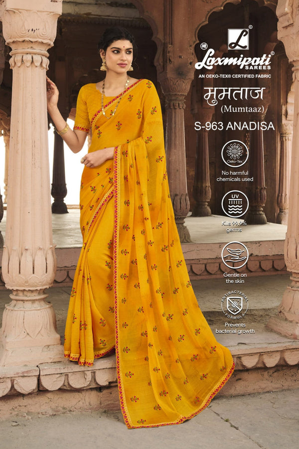 Laxmipati Mumtaaz S-963 Yellow Chiffon Saree