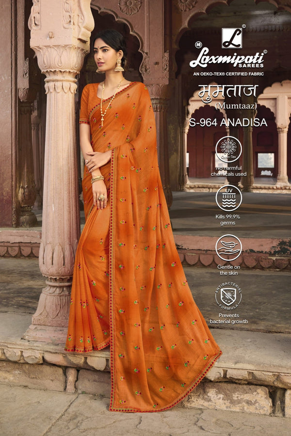 Laxmipati Mumtaaz S-964 Orange Chiffon Saree