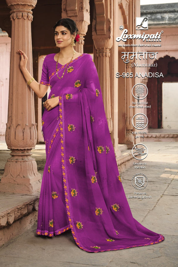 Laxmipati Mumtaaz S-965 Violet Chiffon Saree