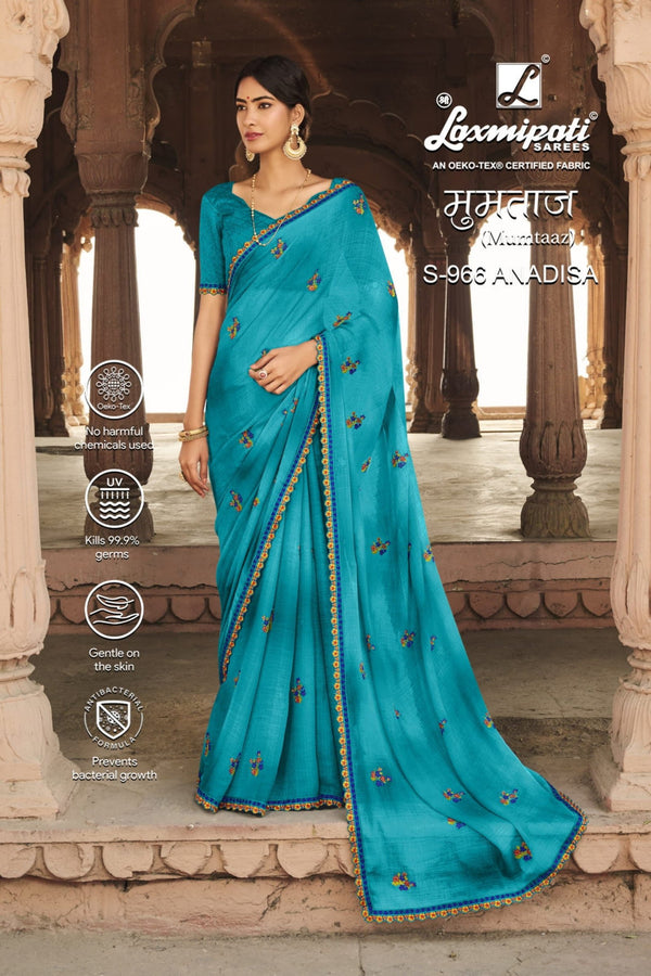 Laxmipati Mumtaaz S-966 Blue Chiffon Saree