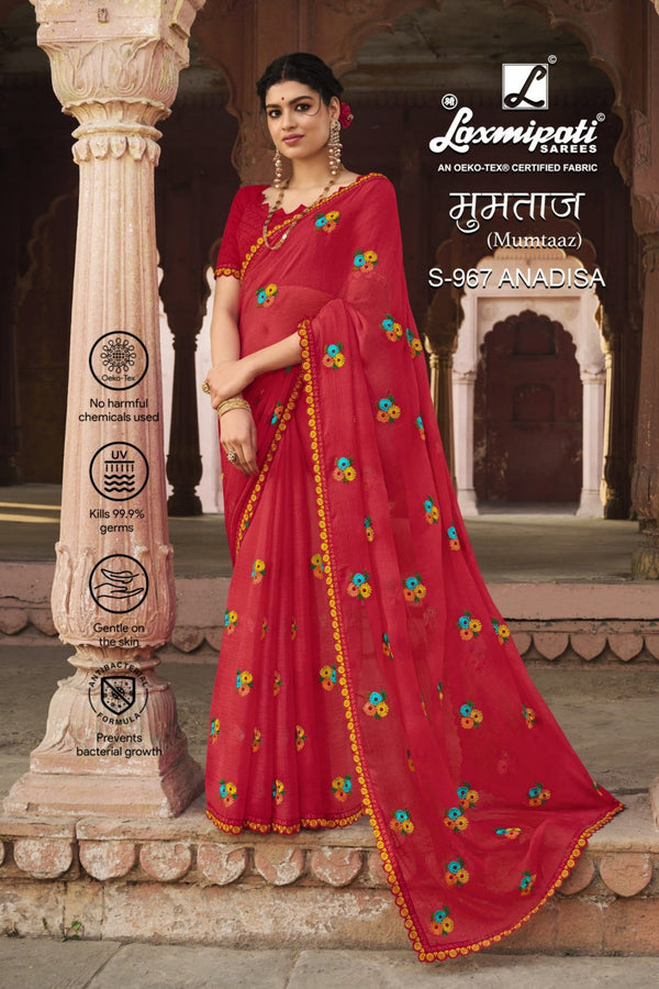 Laxmipati Mumtaaz S-967 Red Chiffon Saree