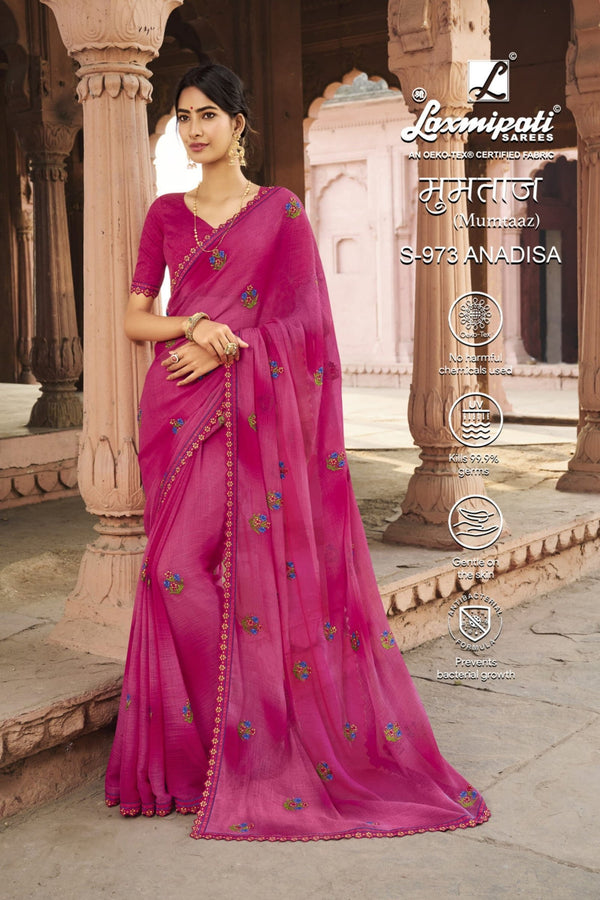 Laxmipati Mumtaaz S-973 Pink Chiffon Saree