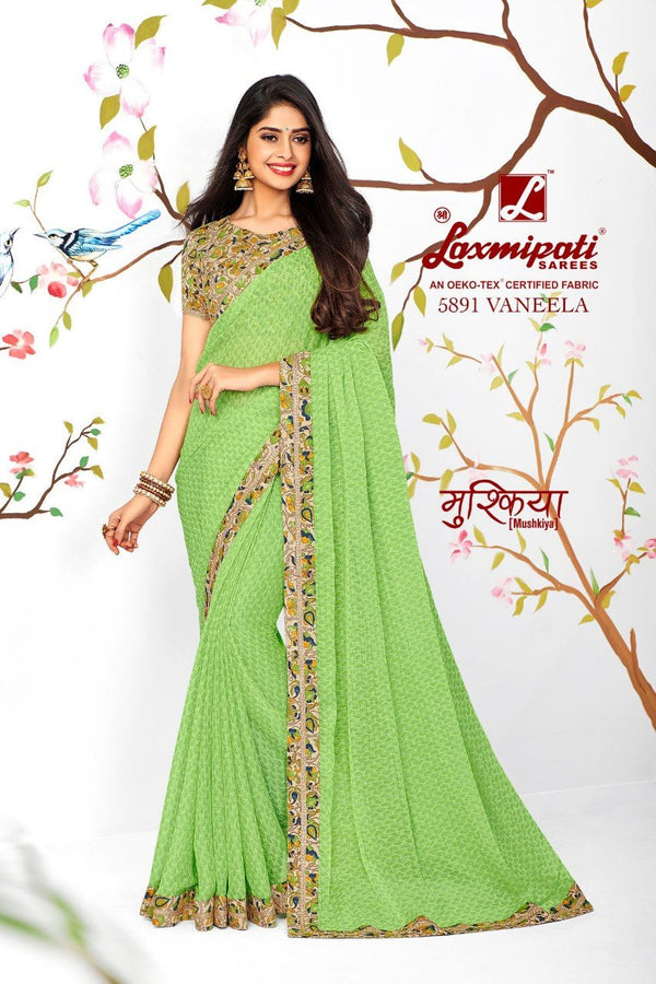 Laxmipati Mushkiya 5891 Green Chiffon Saree