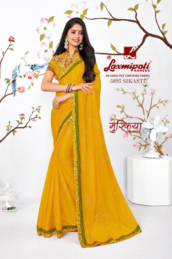 Laxmipati Mushkiya 5893 Yellow Chiffon Saree