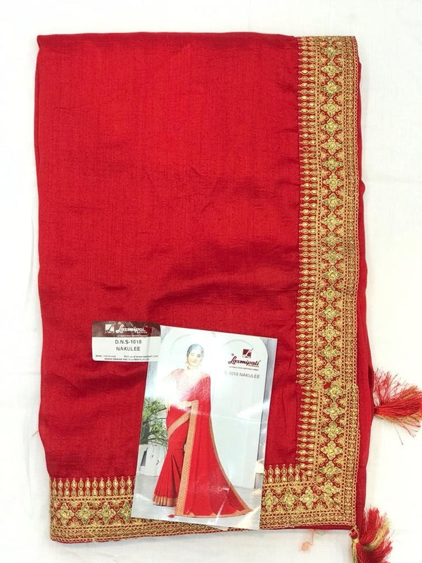 Laxmipati Nakulee S-1018 Red Raw Silk Saree