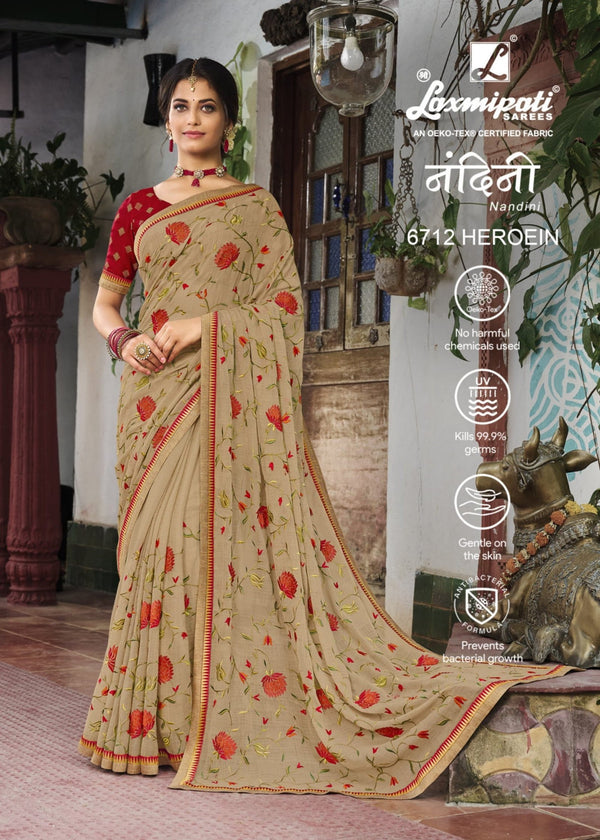 Laxmipati Nandini 6712 Cream Chiffon Saree