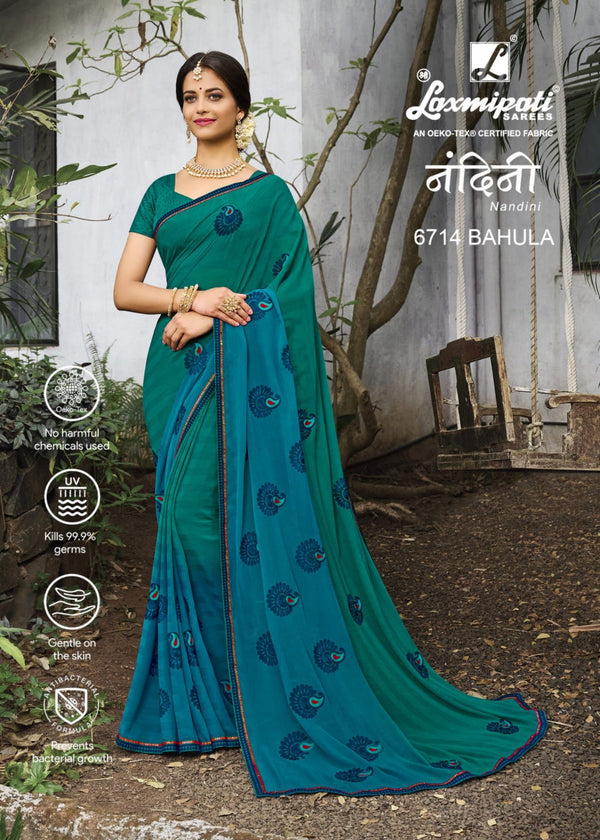 Laxmipati Nandini 6714 Blue Chiffon Saree