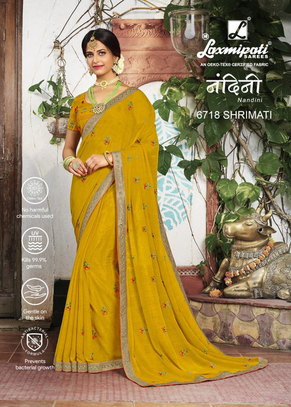 Laxmipati Nandini 6718 Yellow Chiffon Saree