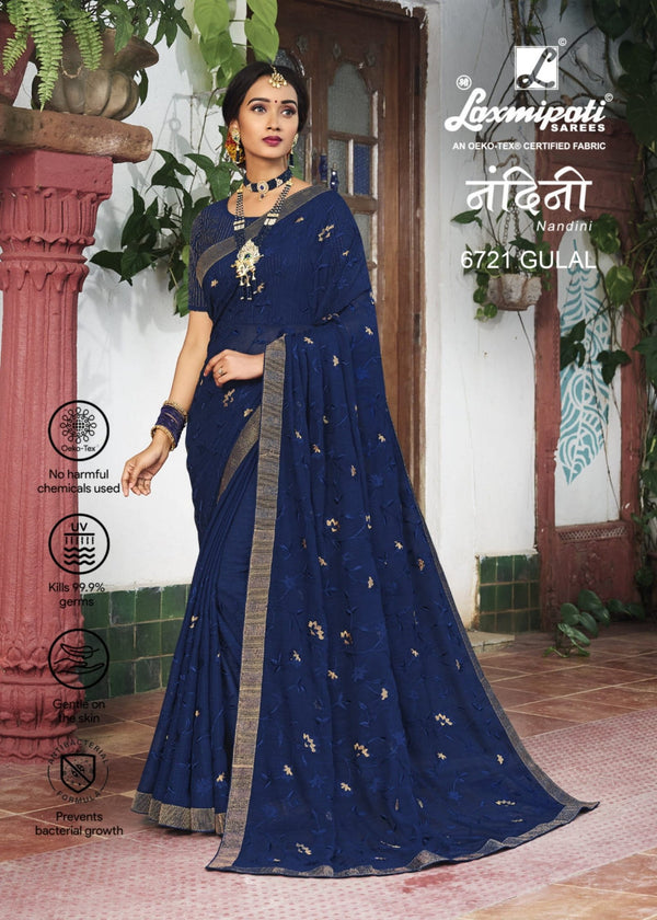 Laxmipati Nandini 6721 Blue Chiffon Saree