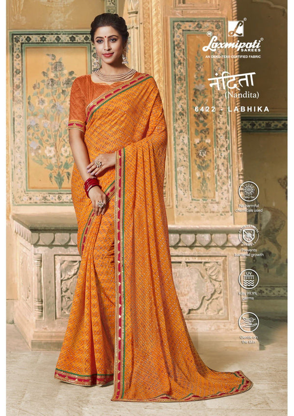 Laxmipati Nandita 6422 Orange Chiffon Saree