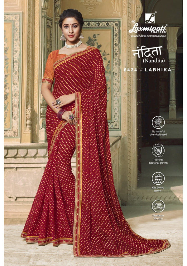 Laxmipati Nandita 6424 Red Chiffon Saree