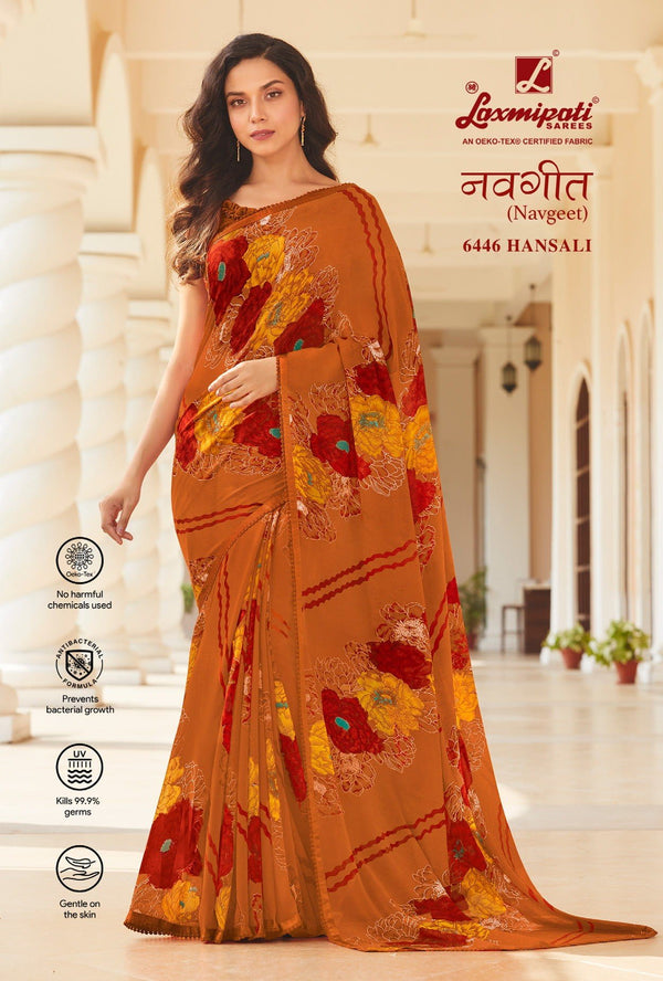 Laxmipati Navgeet 6446 Orange Georgette Saree