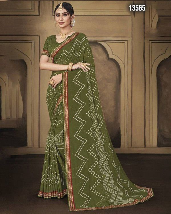 Laxmipati Navniya Pm-13565-C Green Chiffon Saree