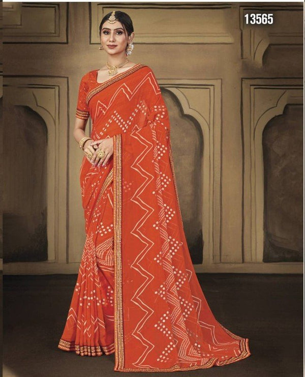 Laxmipati Navniya Pm-13565-D Orange Chiffon Saree
