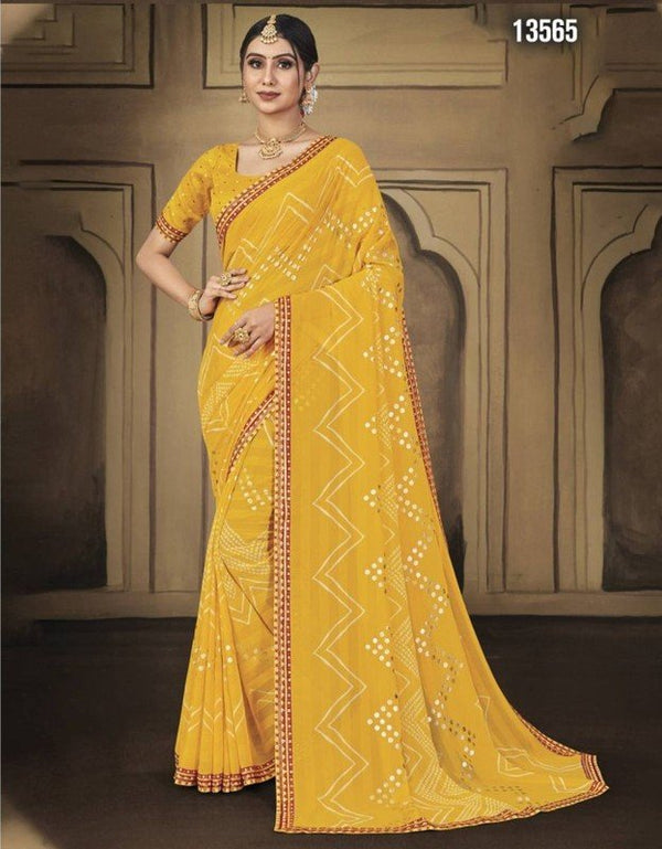 Laxmipati Navniya Pm-13565-E Yellow Chiffon Saree