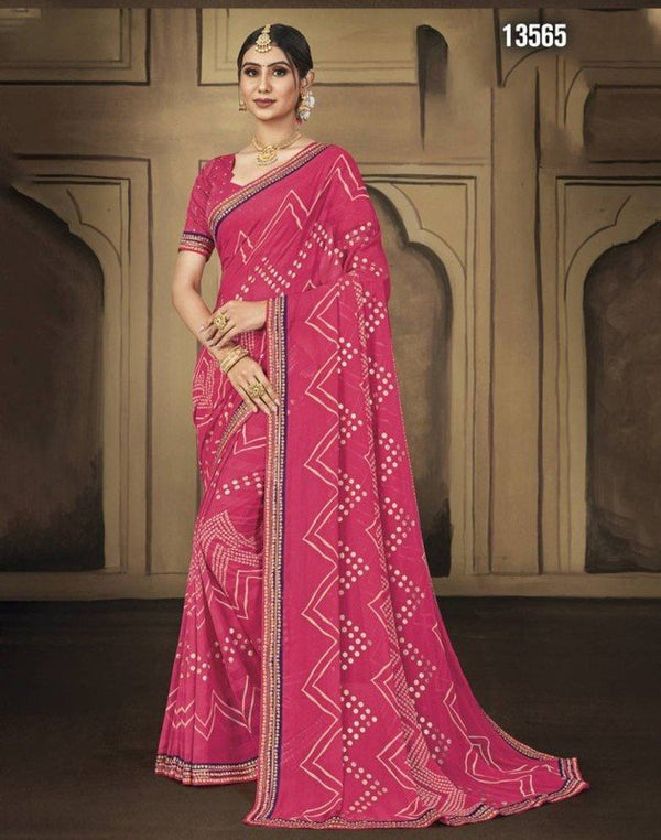 Laxmipati Navniya Pm-13565-F Pink Chiffon Saree