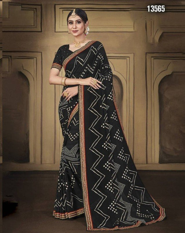 Laxmipati Navniya Pm-13565-G Black Chiffon Saree