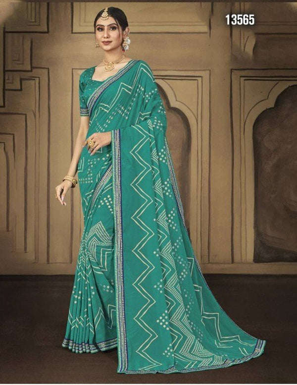 Laxmipati Navniya Pm-13565-H Green Chiffon Saree