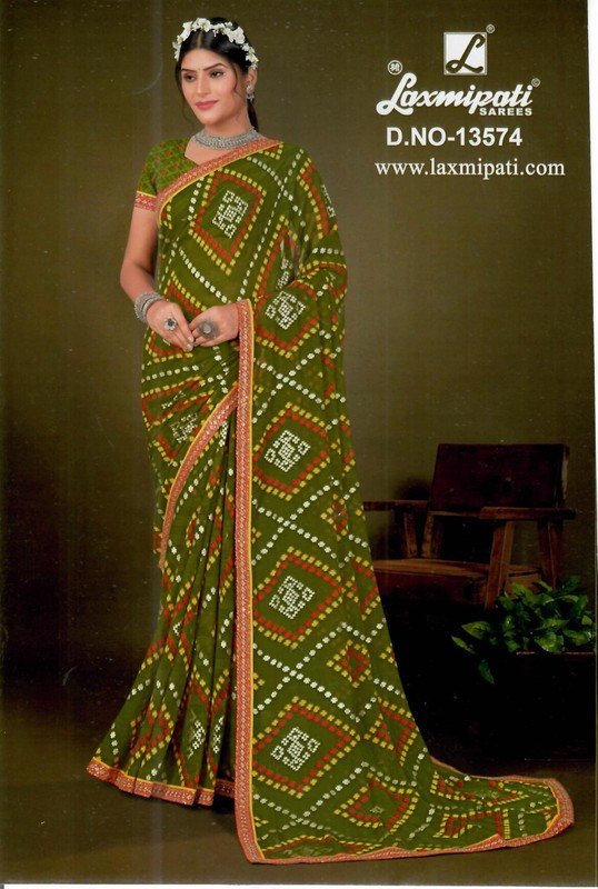 Laxmipati Navniya Pm-13574 Green Chiffon Saree