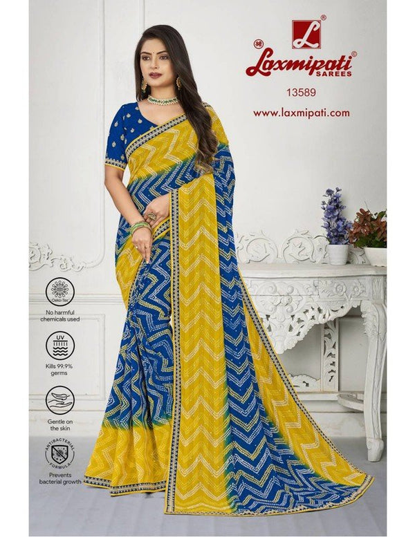 Laxmipati Navniya Bandhani Pm-13589 Blue Chiffon Saree