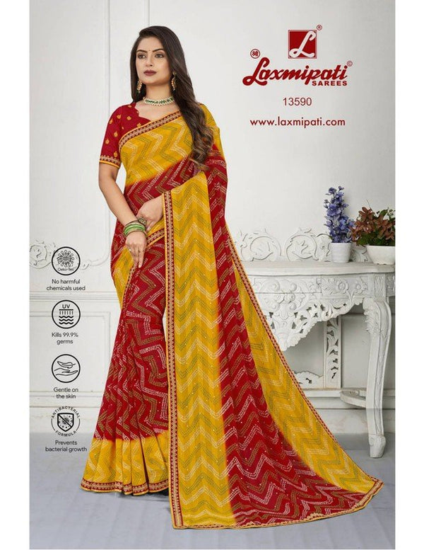 Laxmipati Navniya Bandhani Pm-13590 Red Chiffon Saree