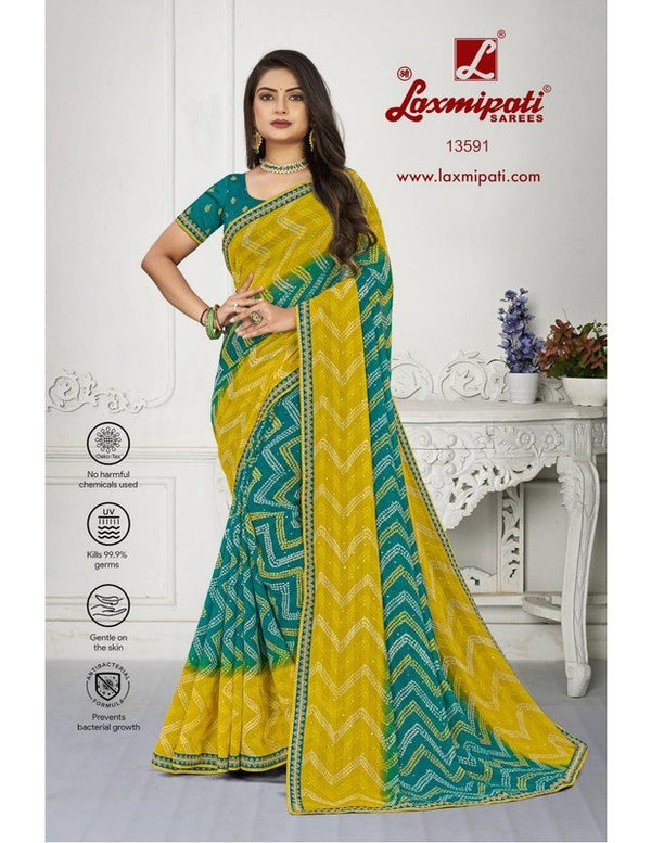 Laxmipati Navniya Bandhani Pm-13591 Green Chiffon Saree