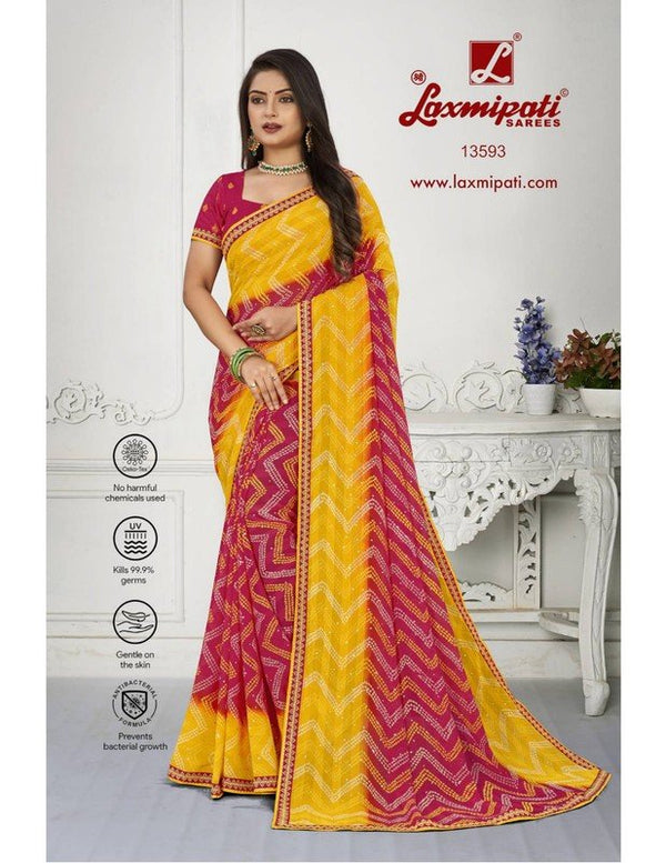 Laxmipati Navniya Bandhani Pm-13593 Rani Pink Chiffon Saree