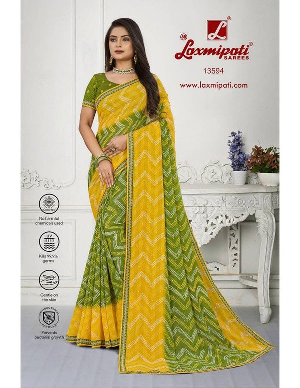 Laxmipati Navniya Bandhani Pm-13594 Green Chiffon Saree