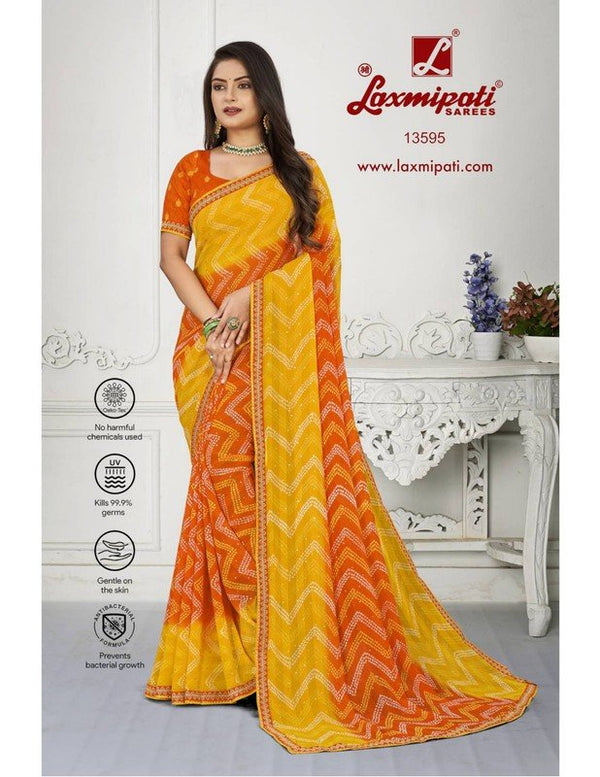 Laxmipati Navniya Bandhani Pm-13595 Orange Chiffon Saree