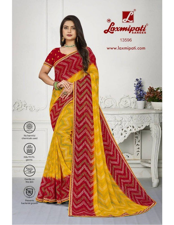 Laxmipati Navniya Bandhani Pm-13596 Red Chiffon Saree