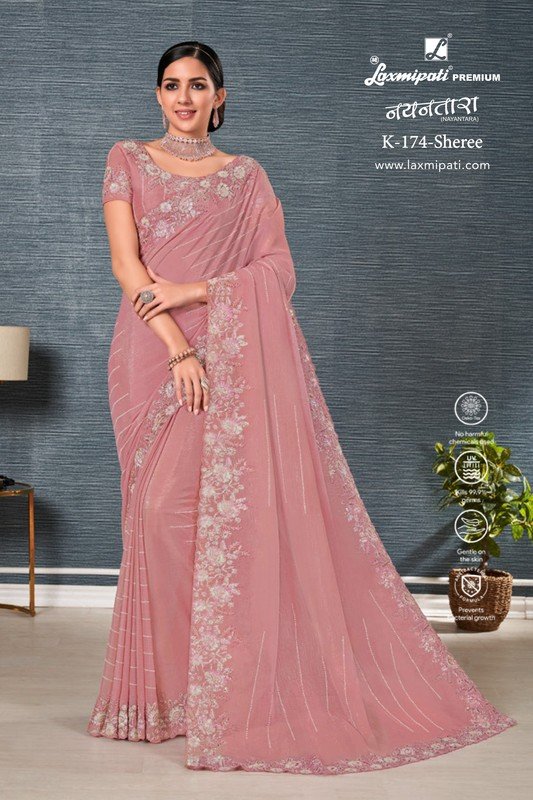 Laxmipati Nayantara K-174 Pink Sparkle Chiffon Saree