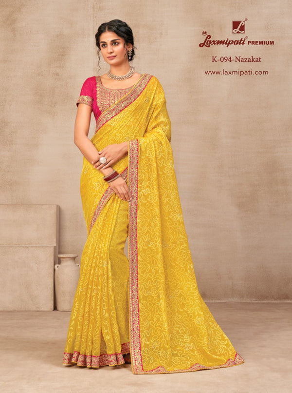 Laxmipati Nazakat K-094 Lemon Yellow Brasso Saree