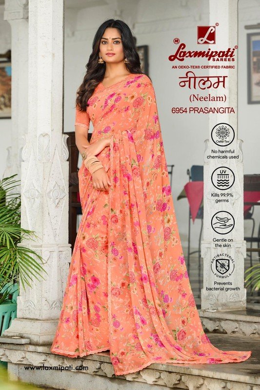 Laxmipati Neelam 6954 Peach Georgette Saree