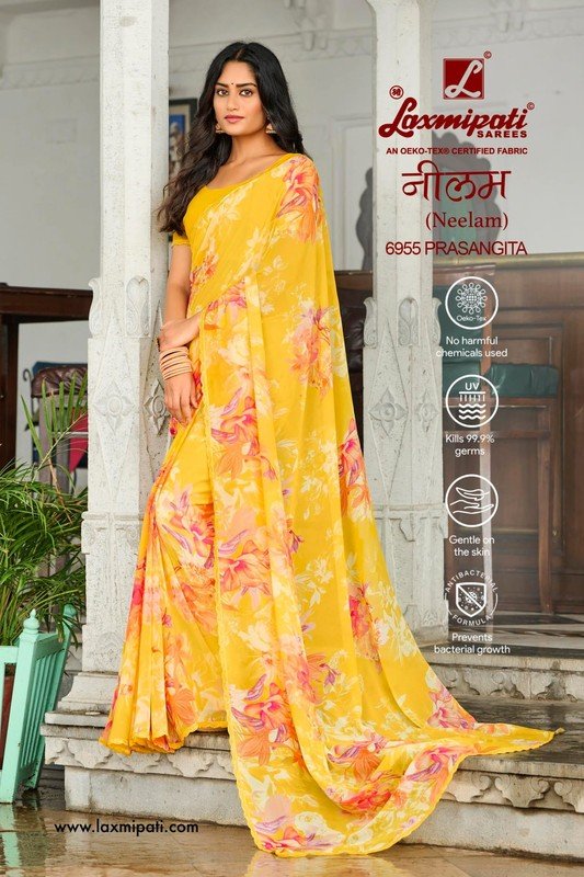 Laxmipati Neelam 6955 Yellow Georgette Saree