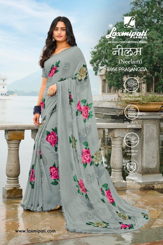 Laxmipati Neelam 6956 Grey Georgette Saree