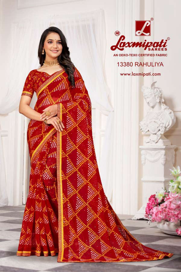 Laxmipati October Special Pm-13380 Red Chiffon Saree