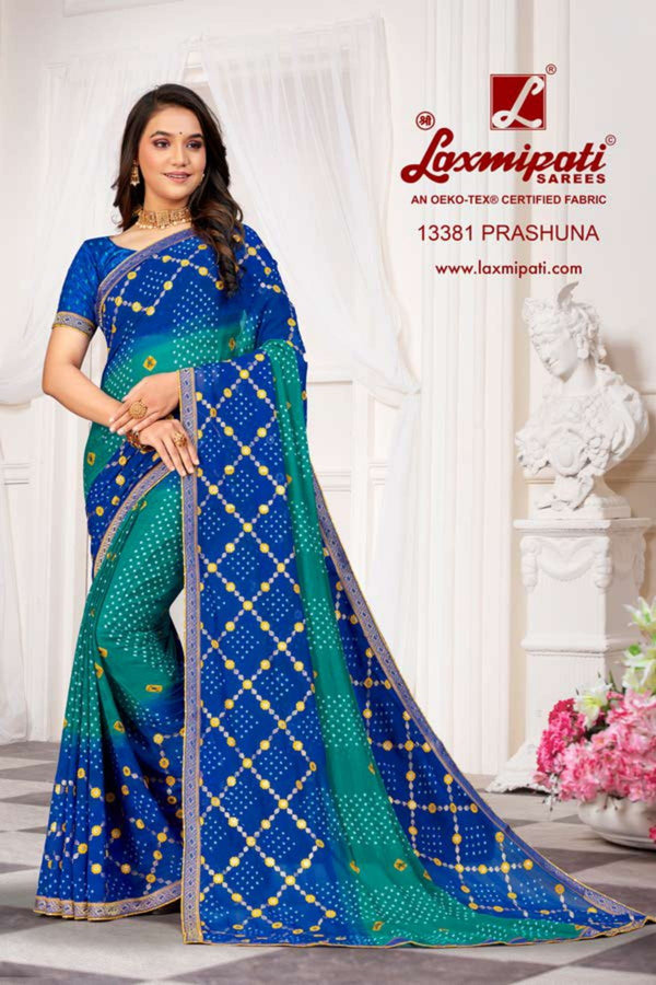 Laxmipati October Special Pm-13381 Blue Chiffon Saree