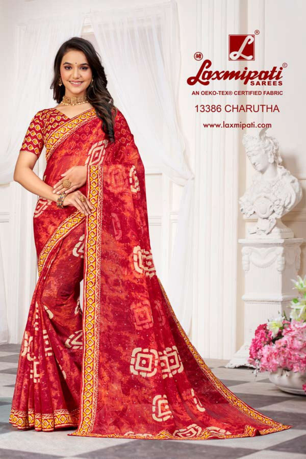 Laxmipati October Special Pm-13386 Red Chiffon Saree