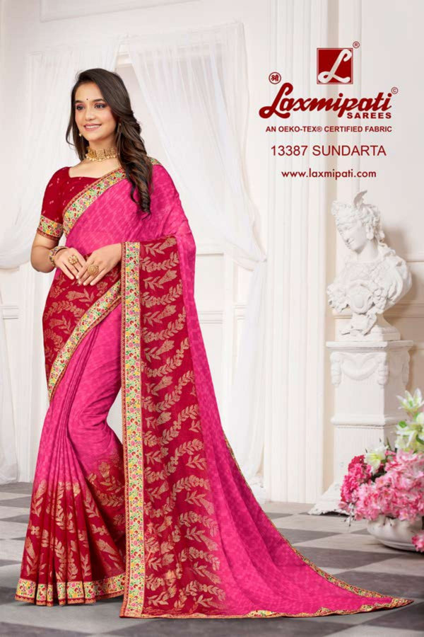 Laxmipati October Special Pm-13387 Pink Chiffon Saree