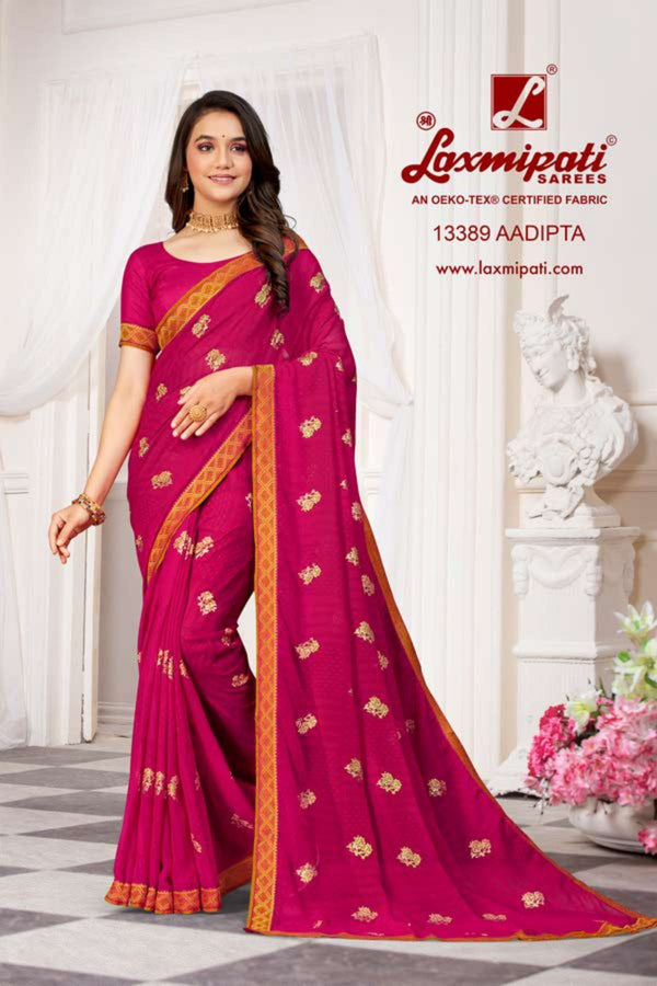 Laxmipati October Special Pm-13389 Pink Chiffon Saree