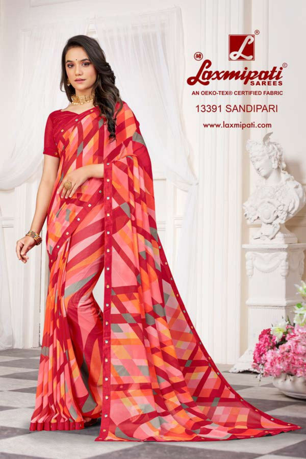 Laxmipati October Special Pm-13391 Pink Chiffon Saree