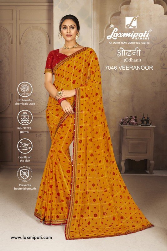 Laxmipati Odhani 7046 Orange Chiffon Saree