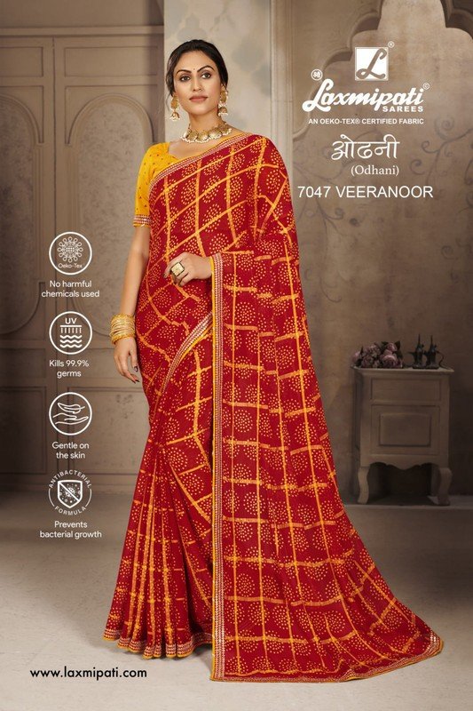 Laxmipati Odhani 7047 Red Chiffon Saree