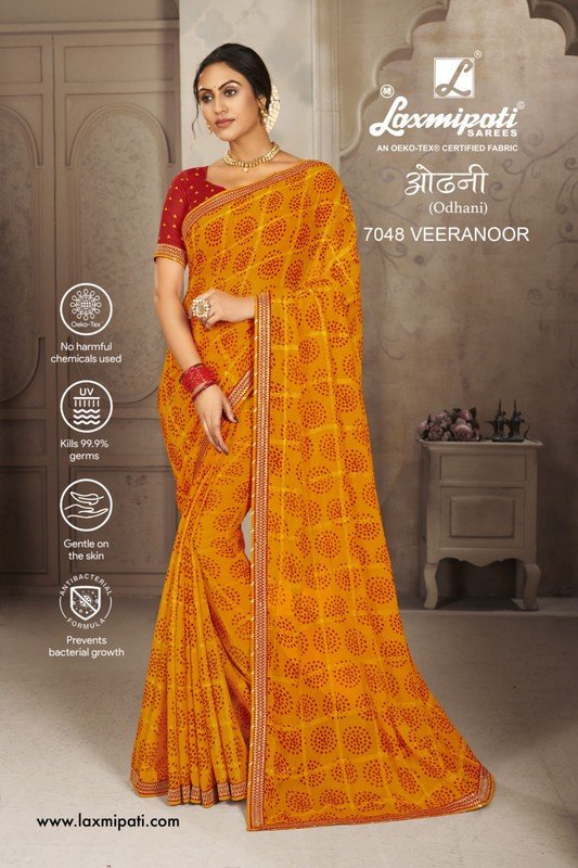 Laxmipati Odhani 7048 Orange Chiffon Saree